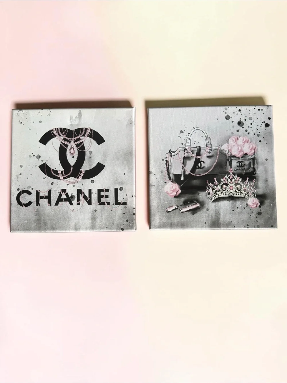 CHANEL Black and Pink Luxury Fashion Wall Art Pair